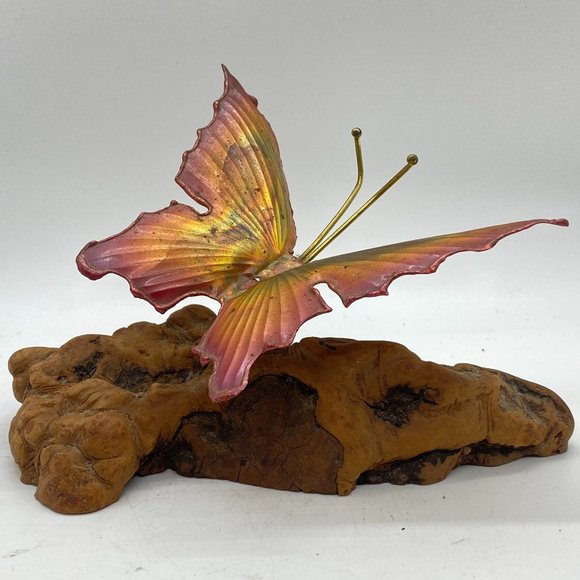 VINTAGE Brass Butterfly Driftwood Sculpture